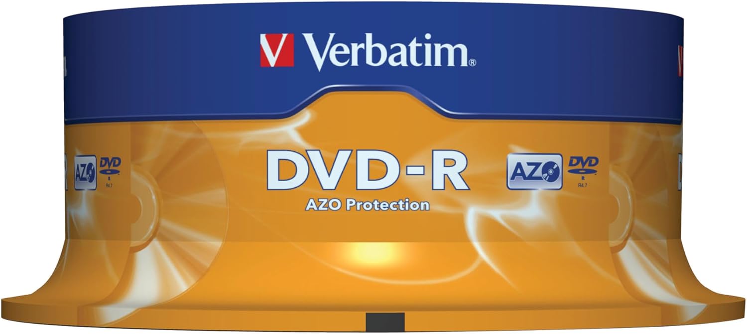 Verbatim DVD-R Discs 25 Spindle Pack, Bulk Pack 25 x DVD-R Blank Discs with AZO Protection Against UV, 16x Speed, 4.7 GB - Games Cases - Vision warehouse