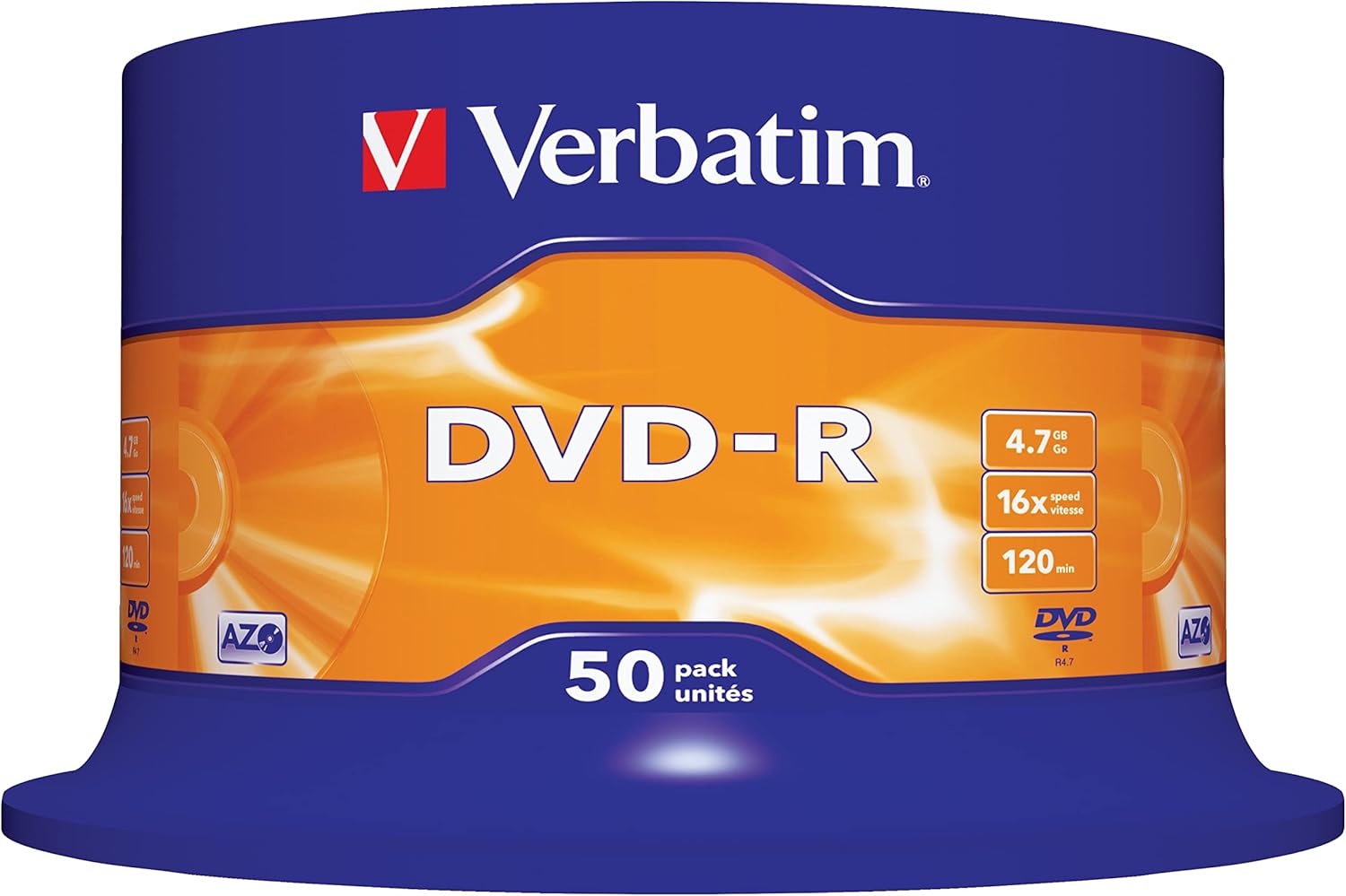 Verbatim 43548 4.7GB 16x DVD-R Matt Silver - 50 Pack Spindle - Games Cases - Vision warehouse