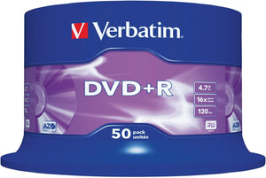 Verbatim 43550 4.7GB 16x DVD+R Matt Silver - 50 Pack Spindle - Games Cases - Vision warehouse